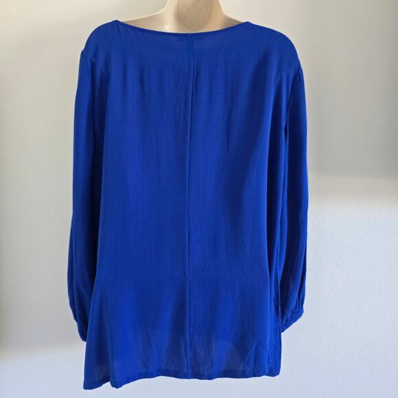 Eileen Fisher 100% Silk Split Sleeve Blouse Top Size L Royal Blue Relaxed Fit - Picture 4 of 9